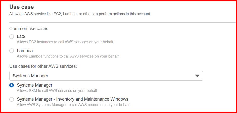 Picture showing the use case as Systems Manager while creating the role